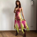 Floral Printed Asymmetrical Summer Dress with Spaghetti Straps