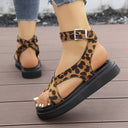 Ladies Comfortable Platform Sandals with Fashionable Leopard Print and Adjustable Strap Design Heidi Fashion