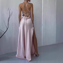 Chic Maxi Dress for Women - Slim Spaghetti Straps & Deep Neckline