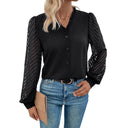 Chic Blouse with Sheer Ruffled Sleeves and Button Detail