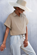 Chic Women's Short Sleeve Blouse with Stylish Waistband