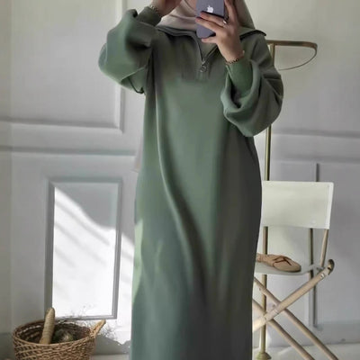 Chic Hooded Dress with Zipper Detail