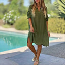 Women's Airy Cotton Shirt Dress with Button Accents