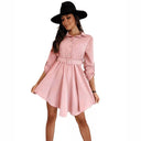 Chic Knee-Length Shirt Dress with Waist Belt and Stylish Accents