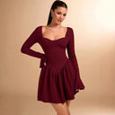 Chic Heart Neckline Women's Dress with Flowy Skirt