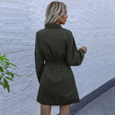 Stylish Women's Shirt Dress with Waist Tie & Pocket Details