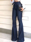 High-Waisted Bootcut Jeans with Belt for Women