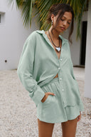 Chic Women's Short Sleeve Blouse & Shorts Ensemble