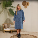 Chic Women's Denim Shirt Dress with Utility Pockets