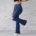 Trendy High-Waisted Flared Jeans with Stylish Rips