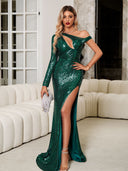 Enchanting Evening Dress with Asymmetric Cut and Dazzling Sequins