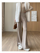 Chic Knit Trousers with Decorative Button Accents