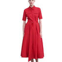 Chic Women's Fitted Belt Shirt Dress