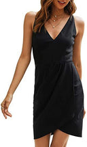Chic Women's V-Neck Short Wrap Dress with Asymmetrical Hem