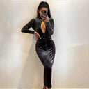 Chic Velvet Dress with Elegant Deep Neckline and Long Sleeves