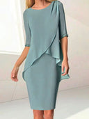 Chic Wrap Dress with Flowing Hem and Lace Details