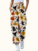Women's Halloween Motif Pants with Elastic Waist