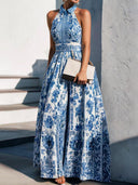 Floral Collared Maxi Dress with Flared Skirt