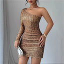 Sparkling Asymmetrical Strap Cocktail Dress for Women