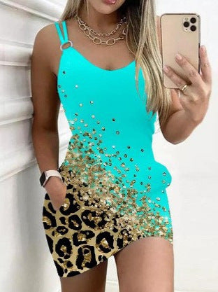 Glamorous Animal Print Women's Dress with Dazzling Accents