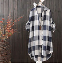 Chic Oversized Checkered Blouse for Women with Long Roll-Up Sleeves