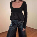 Chic Pleated Blouse with Wide Hem for Women