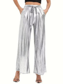 High-Gloss Pleated Women's Trousers for Chic Style