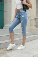 High-Waisted Distressed Denim Capris for Women