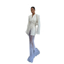 Chic Women's Blazer Dress with Lace Accents