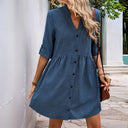 Chic Women's Shirt Dress with Button Placket and Flowy Skirt