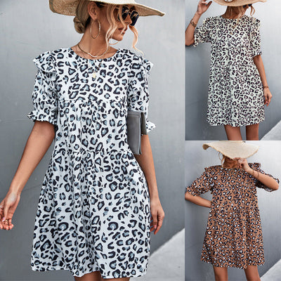 Trendy Leopard Print Women's Dress with Ruffles