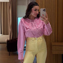 Floral Embroidered Women's Blouse with Button Placket