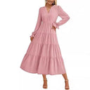 Chic Women's Maxi Dress with Button Details and Flowing Sleeves