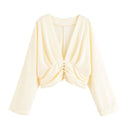 Chic Women's Blouse with Deep V-Neck and Gathering