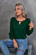 Chic V-Neck Blouse with Puff Sleeves