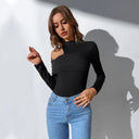 Chic Women's Long-Sleeve Bodysuit with Asymmetrical Neckline
