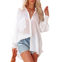 Striped Patterned Women's Blouse with Wide Sleeves