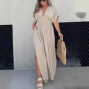 Chic Women's Maxi Dress with Deep V-Neck & Side Pockets