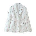 Floral Print Women's Blazer Jacket with Adjustable Belt