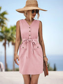 Chic Women's Dress with Belt & Pockets