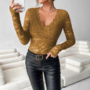 Chic Lace V-Neck Top with Long Sleeves for Women