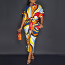 Stylish Women's Denim Midi Dress with Unique Patchwork & Waist Belt