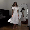 Chic Summer Dress with Puff Sleeves and High Slit