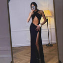 Chic Bodycon Maxi Dress with Slit & Strap Design