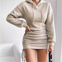Chic Women's Hooded Dress with Gathered Hem