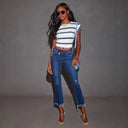 High-Waisted Women's Flared Jeans with Frayed Hem