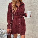 Chic Women's Belted Shirt Dress with Pockets