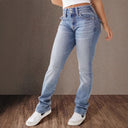 High-Waist Slim Fit Jeans with Chic Button Accents