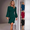 Ruffled Puff Sleeve Women's Wrap Dress