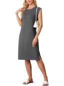 Chic Midi Dress with Side Slits and Round Neck